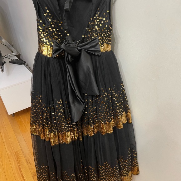 Dresses | Black And Gold Sequin Dress With Bow | Poshmark